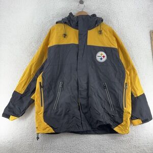 Pittsburgh Steelers Jacket Mens‎ XL Black Yellow NFL Football Hooded Windbreaker